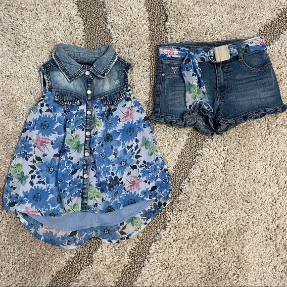 Guess Los Angeles 2 pc set Top with Belted Shorts Sz 5 in Girls Adorable! - Picture 1 of 11